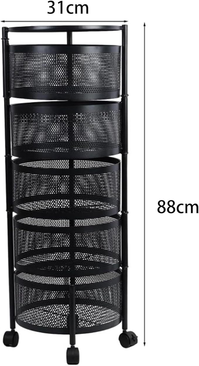 Perfk rolling trolley storage rack with rotating mesh basket, suitable for kitchens. - Image 4